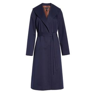 EILEEN FISHER Wide Collar Twill Trench Coat Size 2X Navy Organic Cotton Belted